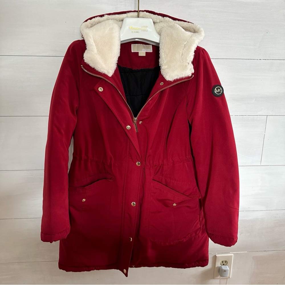 Michael Kors Red Hooded coat Jacket Full Zip Size M